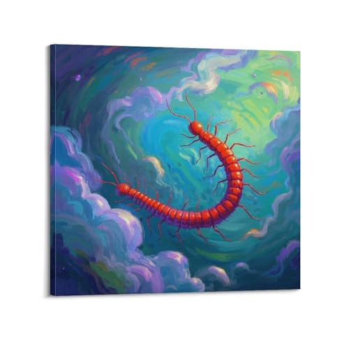 Tableau mille-pattes rouges d'exception, toile encadrée de qualité supérieure 50 x 50 cm