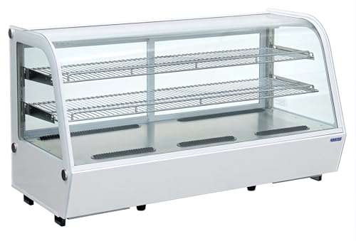 Kratos Countertop Refrigerated Bakery Display Case | 48" Wide Curved Glass White Display Case with Two Shelves |LED Lighting| Countertop Refrigerator for Bakeries and Restaurants (29C-009)