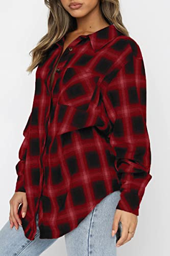 Image of CHYRII Womens Button Down Flannel Shirts Long Sleeve Plaid Shackets Business Casual Blouse Top
