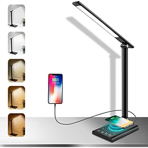 LED Desk Lamp with Fast Wireless Charger & USB Charging Port, 12W Table Lamp with 35 Adjustable Lights, Touch Control & Memory Function, Led Desk Light for Home Office, Reading, Studying (Black) Cover