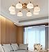 LKJOZCR Nordic Style E27 Flush Mount Ceiling Light Fixture, Retro Striped Glass Lampshade Ceiling Lamp, Natural Rubber Wood Lamp, Body for Bedroom, Living Room Lighting Fixtures(8-Lights)