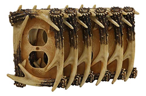 Ebros Set of 2 Novelty Woodland Rustic Forest Stag Deer Antlers Wall Electrical Cover Plate Accent Hand Painted Sculpted Antler Resin Home Decor Accessory (6, Double Outlets)