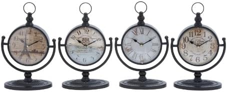 Deco 79 Metal Clock with Swing Stand, Set of 4 12"H, 8"W, Black
