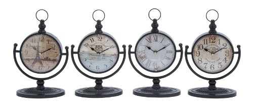 Deco 79 Metal Clock With Swing Stand, Set Of 4 12"H, 8"W, Black #TOP19