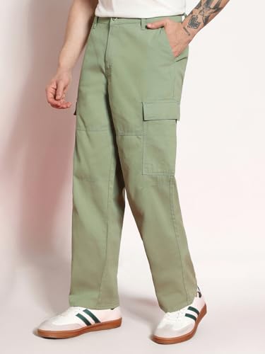 Image of Urbano Fashion Men's Loose Baggy Fit Solid Cargo Chino Trouser Pant with 6 Pockets Non-Stretchable