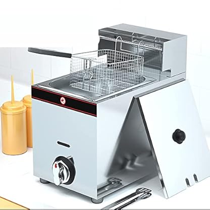 Gasfritteuse, kommerzielle Fritteuse, Fritteuse, Pommes Frites, Spieße, Edelstahlfritteuse mit großem Fassungsvermögen, mit Korblöffel – Bild 7