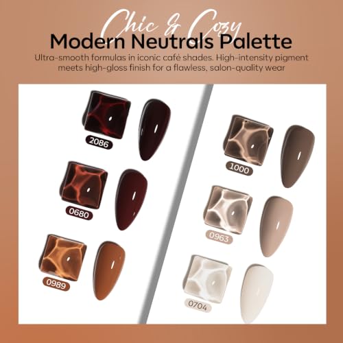 Image of modelones Nude Brown Gel Nail Polish Set, Beige Chocolate Caramel Skin Tone | 6 Fall Colors Neutral Khaki Shades, LED Soak Off DIY Home Salon, Gift for Women, Long-Lasting, Easy & Smooth to Apply