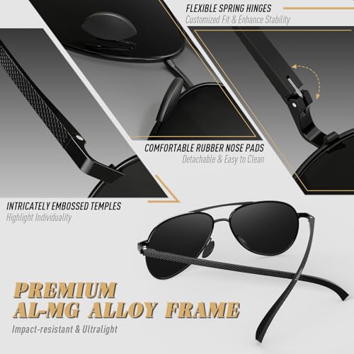 Image of CGID GA61 Premium Al-Mg Alloy Pilot Polarized Sunglasses UV400, Full Mirrored Spring Hinges Sun Glasses for Men Women Shades