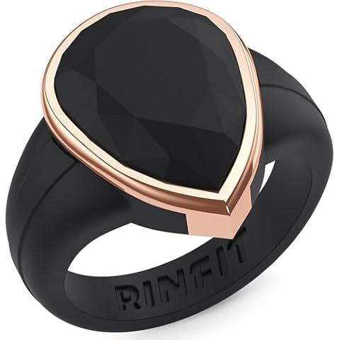 Rinfit Women's Silicone Rings - Engagement or Promise Rings for Her - Oversized Pear Silicone Wedding Bands Women - Patented Design - Black with Metal Rose Gold, Size 6 Cover
