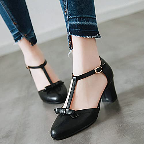 Trendenzy Womens T Strap Mary Jane Pumps Chunky High Heel Bowtie Dress Shoes3