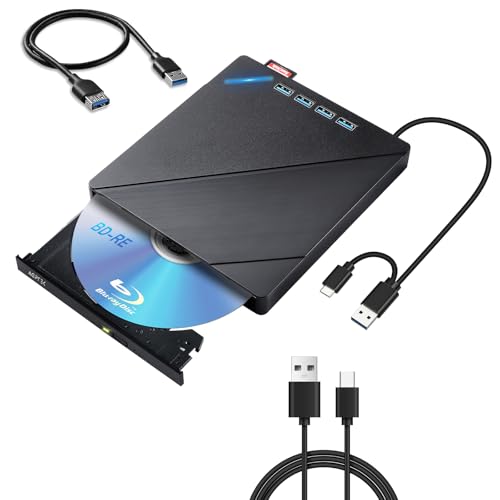 【2025年新登場】ブルーレイドライブ 外付け ブルーレイドライ USB3.0＆Type-C両接続 BD/CD/DVD プレーヤー 読取/書込可 ブルーレイプレーヤー Blu-ray プレイヤー 多機能 薄型 軽量 外付けブルーレイドライブ ブルーレイドライブ BDドライブ 外付け ブラック - AGPTEK - 商品画像