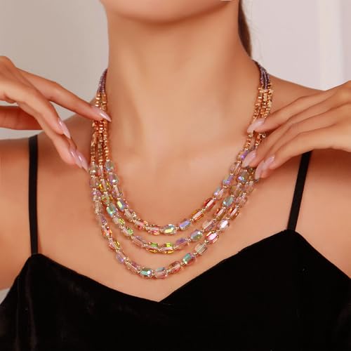 Firstmeet Elegant Layered Glass Bead Necklace Fashionable Retro Jewelry for Women Perfect for Parties Festivals2