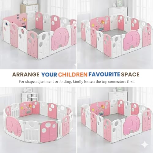 Image of 18 panel Playpen for Babies upto 5 year with Mat and Balls Foldable Baby Play Area Indoor Setup Play Yard Fence for Toddlers Kids Playarea Setup Outdoor Children Play Pen with Gate Baby Playpen(6 * 6 FT=36 SQFT, Pink)