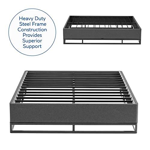 Classic Brands Venice Black Metal Platform Bed Frame With Built-In Grey Upholstered Mattress Foundation, Queen #TOP3