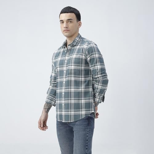 Image of BASICS 100% Cotton Checked Shirt for Men | Slim Fit | Everyday Smart Casual Wear | Full Sleeve