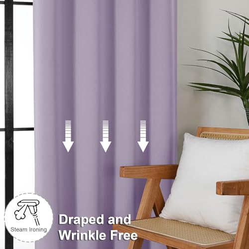 Simplebrand Ava Lilac Short Blackout Curtains for Bedroom 54 Inches Long 2 Panels Set, Solid Thermal Insulated, Energy Saving Window Treatment Curtains Blackout Drapes, W40 x L54 Inch, Lilac