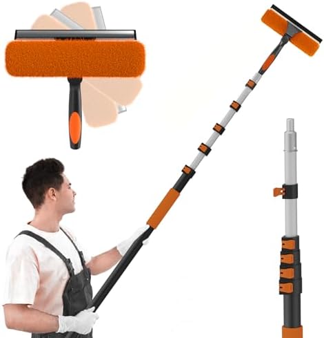 SISUPASSIE 2-in-1 Fensterputzer, 7,2m Fensterabzieher, professionelles Fensterwischer mit Teleskopstiel, drehbarer Kopf für hohe Fenster, für den Innen- und Außenbereich