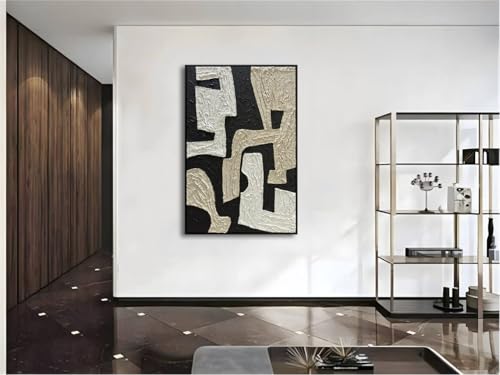 zoinart Black Framed Artwork Wall, Wabi-sabi Black and White Textured Wall Art, Modern Abstract Painting Minimalist Contemporary Art 24x36 Inch by zoinart - Used condition - Image 5