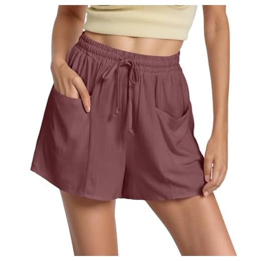 Womens Linen Shorts Drawstring Elastic Waist Beach Hiking Shorts with Pockets Comfy Wide Leg Lounge Short Lightweight Breathable Sleep Flowy Boxer Short 2025 Summer Vacation Outfits