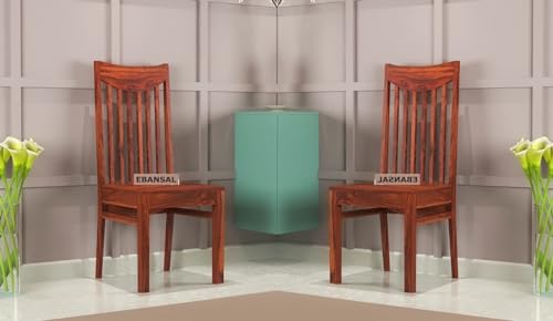 Image of Moon Wooden Dining Chairs Set of 2 for Kitchen & Dining Room, Two Seats, Solid Sheesham Wood, Honey Finish