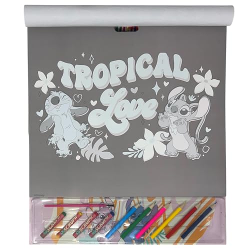 Libro da Colorare Marvel Disney per Bambini Album Maxi 40,5x35 cm con Pastelli Matite Stickers e Fogli Magici Idea Regalo Creativa (Stitch)