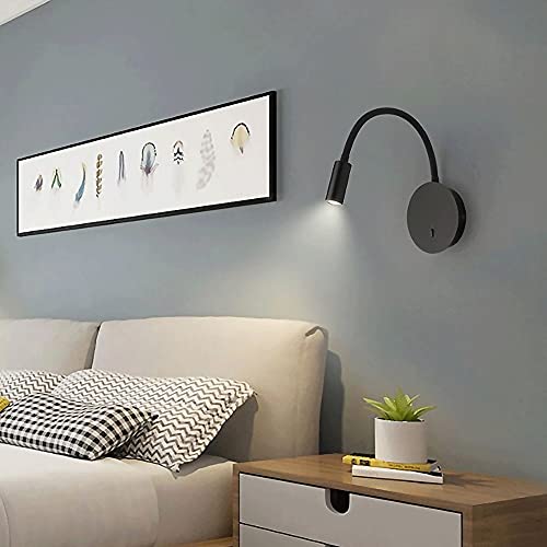 Lámpara de pared de ángulo ajustable con interruptor para lectura nocturna 3