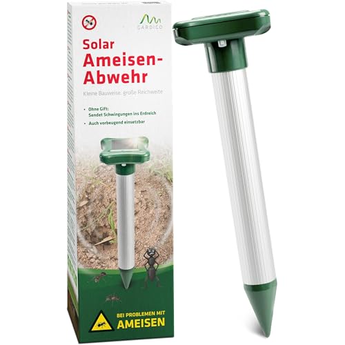 GARDIGO® Solar Ameisen Abwehr | Ameisen bekämpfen durch Schwingungen | 600 Hz | Bis zu 700m² Reichweite | IP56 Wasserdicht | Ameisenbekämpfung für Garten, Kübelpflanzen | Einsatz im Rasen | Ants