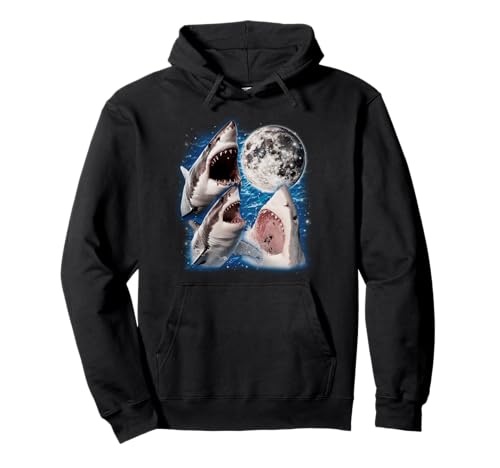 Tres Tiburones Luna Aullando Grandes Blancos Lobo Luna Parodia Sudadera con Capucha