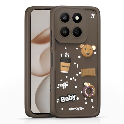 Image of Pikkme Back Cover for Honor X7d 5G | 3D Bear Silicone Cute & Fun Coffee Cartoon | Full Body Protection Bumper Case (Brown)