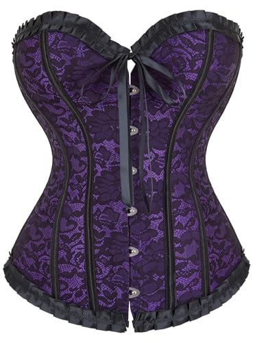 Zacs Alter Ego Womens Ladies Classic Vintage Print Two Tone Satin Overbust Bustier Bodyshaper Corset Top