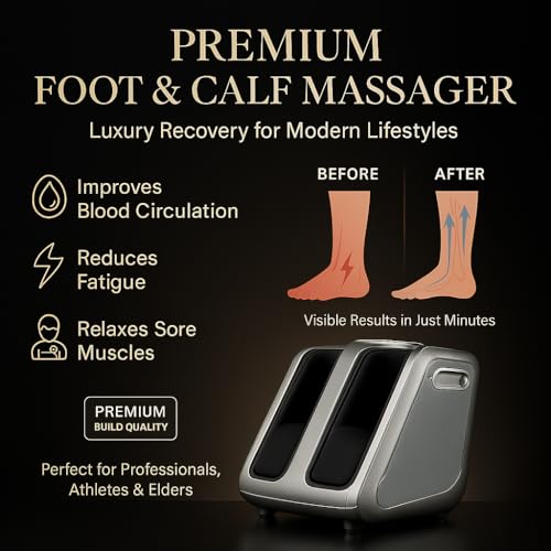 Image of RYM Electric Foot & Leg Massager Machine for Home | Heated Shiatsu Foot Massager for Pain Relief & Blood Circulation with Rolling, Kneading, Compression & Remote Control, 80W