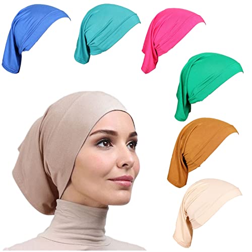 6 Pcs Women Under Scarf Hat Cap Bone Bonnet Hijab Islamic Neck Cover Muslim Under Scarf Hijab Cap Green