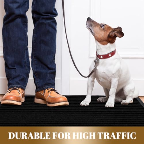 Yimobra Front Door Mat Outdoor Indoor Entrance, 100% Waterproof All-Season All Weather Doormat, Welcome Matt Outside Entry, Non Slip, Low Profile, Heavy Duty Patio Porch Floor Mats,47 x 32,Black