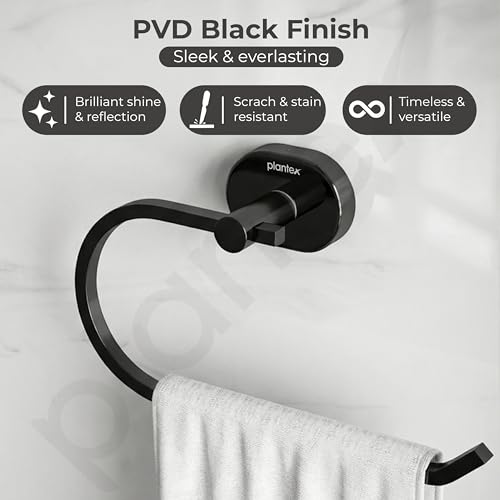 Image of Plantex J4 Stainless Steel Towel Hanger for Wash Basin /Hand Towel Hanger /Napkin Holder for Wash Basin /Bathroom Accessories (PVD Black Finish) Onix