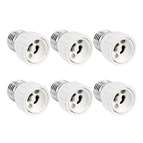 Adapter von E27 auf GU10, 0-250V, max. 200W, E27 bis GU10 Sockel Konverter aus Keramik für LED Strahler Halogenlampen, Lampenfassung E27 GU10 Adapter, 6er-Set