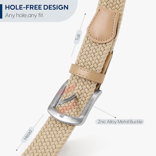 Image of SUOSDEY Men Stretch Braided Belt, Elastic Belt for Jeans Pants Casual Golf Belt 1 3 /8 inch