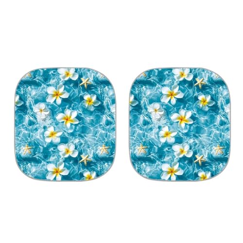 Image of 2 PCS Car Windshield Sun Shade, Foldable Hawaiian Flowers Windshield Sunshade Car Front Window Sunshade, Auto Sun Heat and UV Rays Blocker, Car Interior Accessories