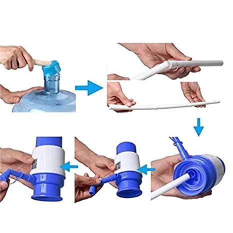 NOBILEA Manual Water Bottle Pump, Easy Drinking Water Pump, Easy Portable Manual Hand Press Dispenser Water Pump for Universal 2-5 Gallon Bottle Coolers (Blue/White) 4