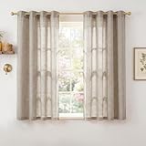 PONY DANCE Rideau Lin Effet   Rideaux Style Lin Épais A Oeillets, Protection de la Vie Privée Chic pour Salon Chambre à Coucher Maison Fenetre, L140xH160cm, 2 Panneaux, Beige