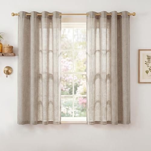 PONY DANCE Rideau Lin Effet - Rideaux Style Lin Épais A Oeillets, Protection de la Vie Privée Chic pour Salon Chambre à Coucher Maison Fenetre, L140xH160cm,...