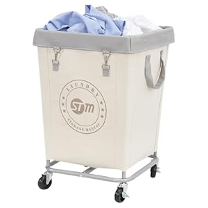 STORAGE MANIAC Commercial Laundry Hamper with Heavy Duty Steel Frame, 160 L Industrial Laundry Basket Cart with Wheels for Hotel, Home, Laundry Room, 17.72”L x 17.72”W x 30.91”H, Medium Beige