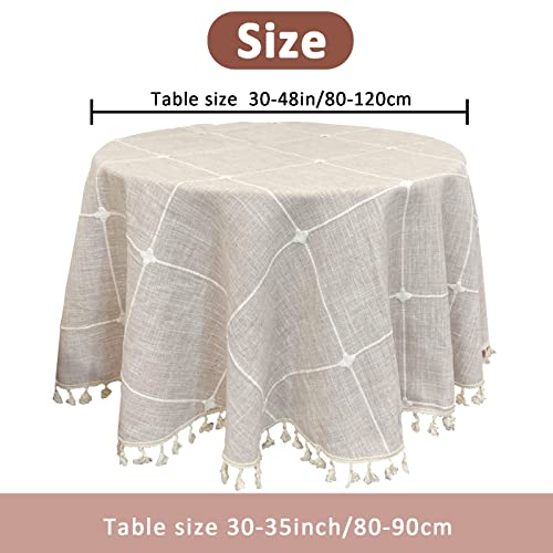 Tacykibd Round Tablecloth, Boho Plaid Tassel Round Table Cloth, Heavy Weight Cotton Linen Table Cover For Kitchen Dining Farmhouse Party Tabletop Christmas Picnic Decoration (55Inch, Beige) #TOP4