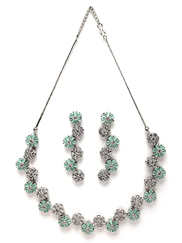 Image of Karatcart Silver Tone Green American Diamond Studded Necklace Set for Women