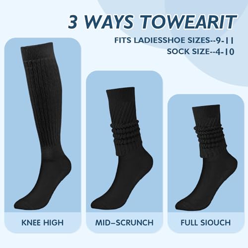 Buauty Women's Slouch Sock 4 Pairs, Scrunch Knee High Slouchy Sock, Scrunchie Boot Knit Socks for Women Girls 80s 90s4