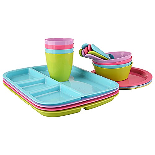 24 pc Kids Dinner Set by Mainstays, BPA free, Microwave/dishwasher safe, toddler snack/meals