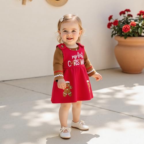 My First Christmas Baby Girl Outfit Newborn Gingerbread Man Romper Overalls Dress Cute Xmas Fall Winter 2Pcs Outfits3