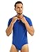 iEFiEL Mens Short Sleeve Turn-Down Collar Shirt One-Piece Leotard Bodysuit Romper Snappies Button Down Pajamas Blue Medium