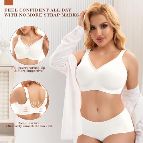 Image of PoseFree Womens Wireless Bras Supportive Tshirt Bra No Underwire Seamless Push Up V Mesh Comfortable Bralette Everyday Bras