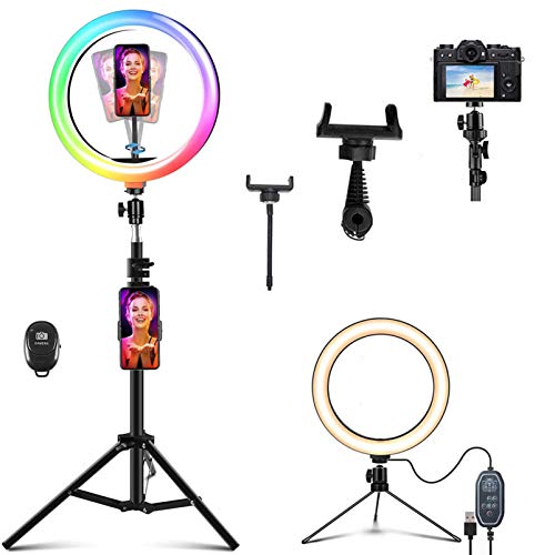 10'' LED Ring Light with Stand and Phone Holder, NaCot RGB Selfie Halo Light for Photography/Makeup/Vlogging/Live Streaming, Compatible with Phones and Cameras