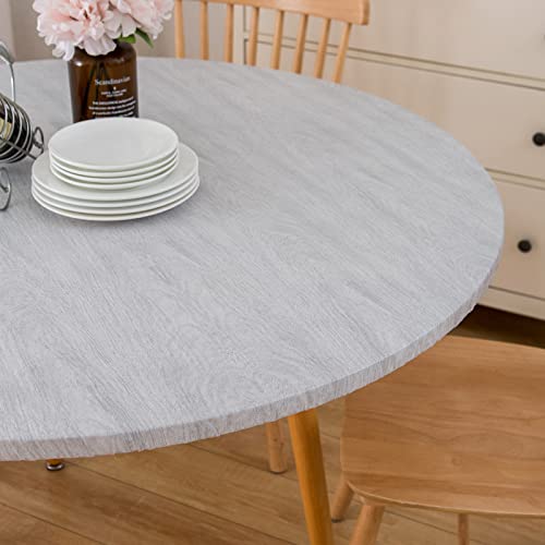 LIBERECOO Round Vinyl Fitted Tablecloth with Flannel Backing Elastic Edge Table Cover Waterproof Stain-Resistant Wipeable Tablcloths Fits 45-56" Round Tables by LIBERECOO - Image 7